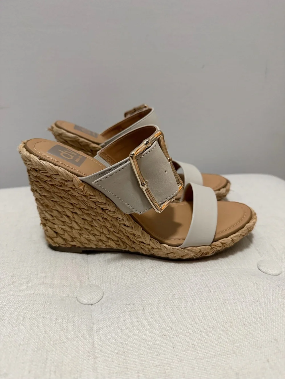 Dolce Vita Leelee Buckle Strap Espadrille Wedge in White